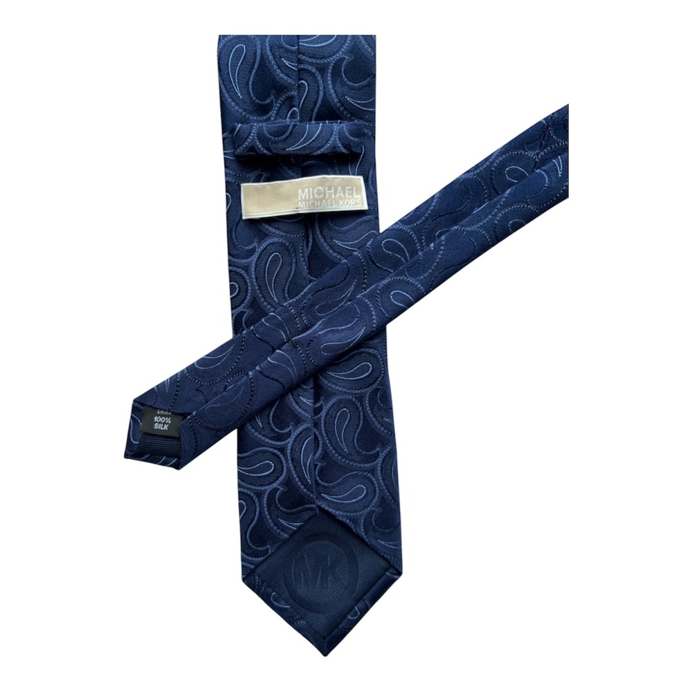 Michael Kors Mens Navy Blue Paisley Silk Necktie Formal Business Tie - Picture 2 of 4